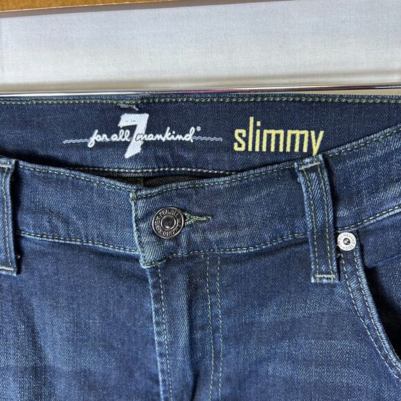 7 For All Mankind Slimmy Blue Dark Wash Mid-Rise Slim Fit Jeans Size 32 - Picture 3 of 13